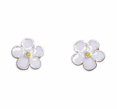 White Daisy Flower Stud Earrings