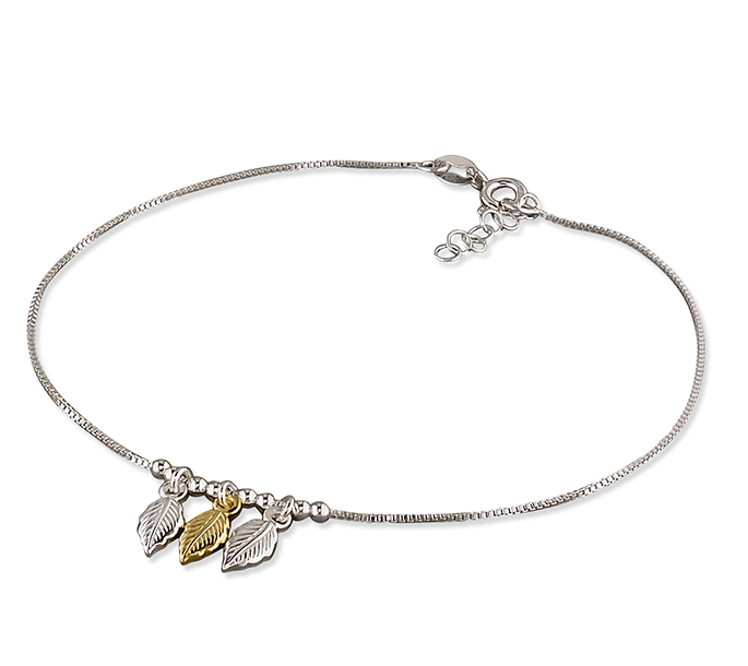 Silver & Gold Leaves Ankle Bracelet