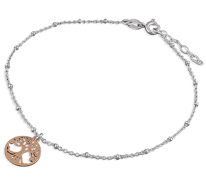 Silver & Rose Gold Tree of Life Ankle Bracelet