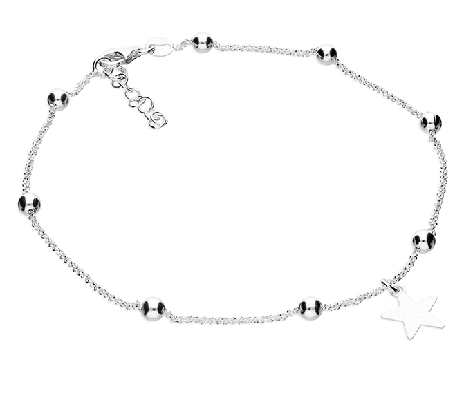 Silver Beaded Star Ankle Bracelet
