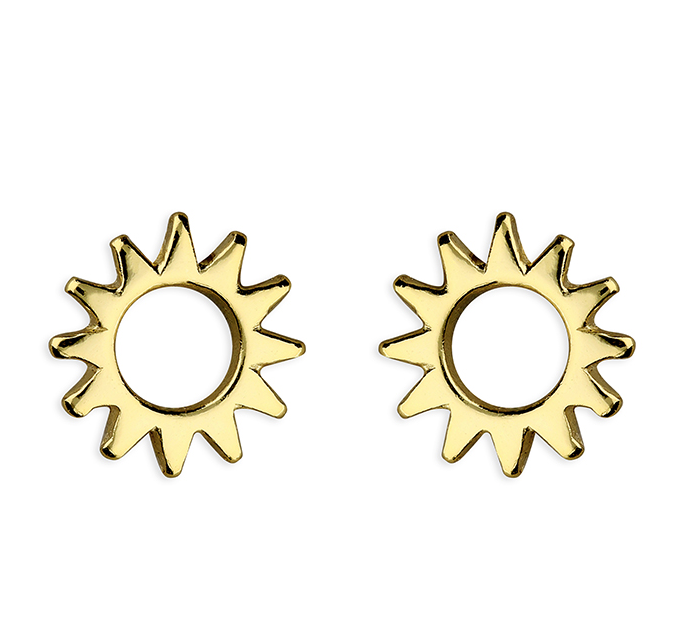 Yellow Gold Open Sun Stud Earrings