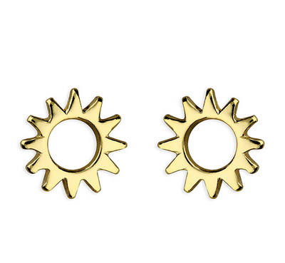Yellow Gold Open Sun Stud Earrings