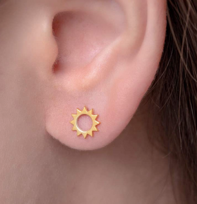 Yellow Gold Open Sun Stud Earrings