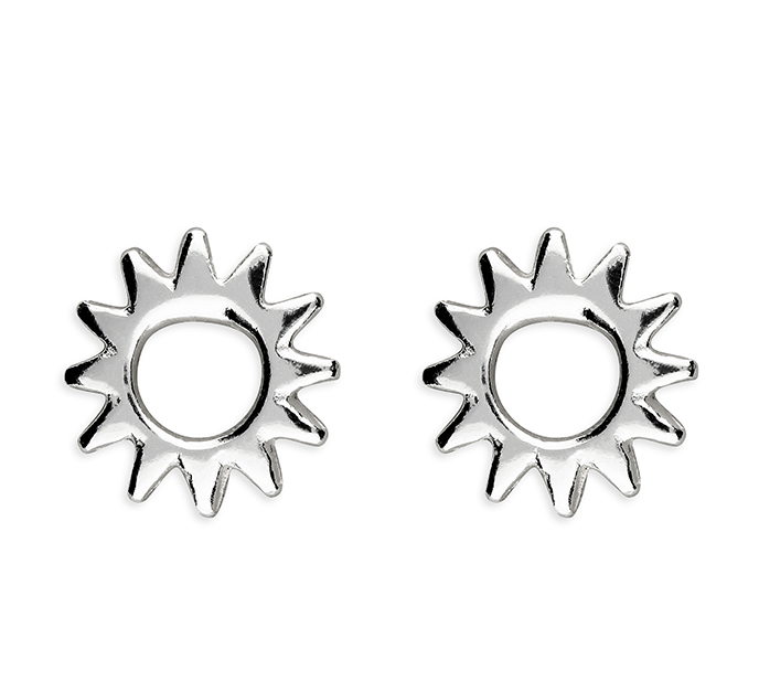 Silver Open Sun Stud Earrings