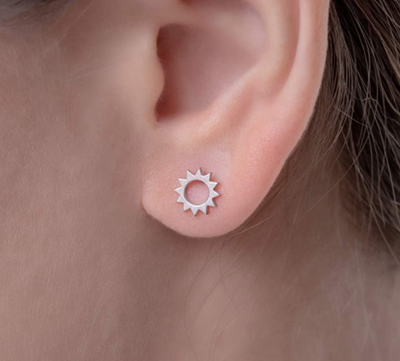 Silver Open Sun Stud Earrings