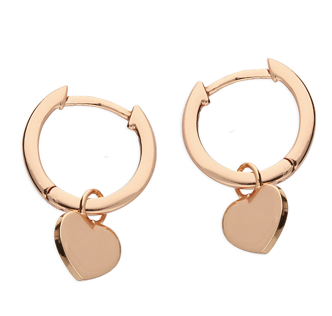 Rose Gold Heart Huggie Hoop Earrings