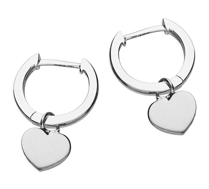 Silver Heart Huggie Hoop Earrings