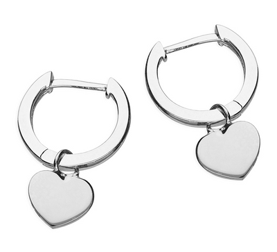 Silver Heart Huggie Hoop Earrings