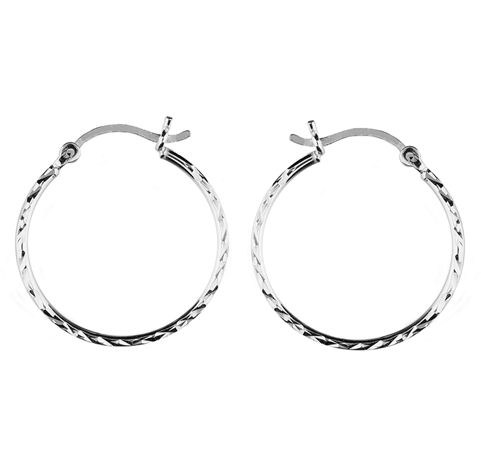 Silver Diamond Cut 20mm Hinged Hoop Earrings