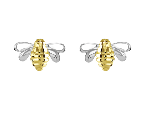 Dew Silver & Gold Bee Stud Earrings