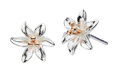 Dew Silver & Rose Gold Lilly Flower Stud Earrings