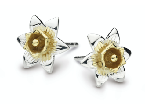 Dew Silver & Gold Daffodil Flower Stud Earrings