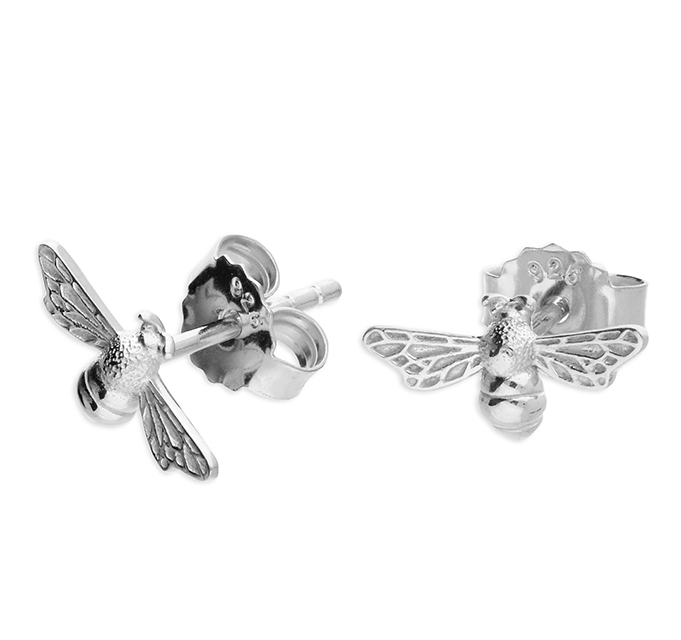 Silver Intricate Bee Stud Earrings