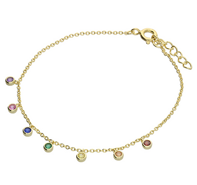 Yellow Gold Multi-Colour Rainbow Droplets Bracelet