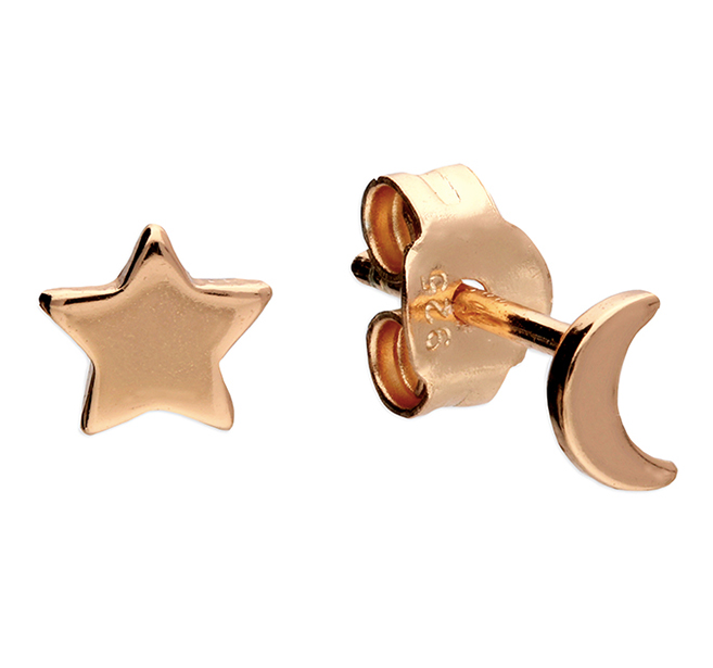 Rose Gold Moon & Star Stud Earrings