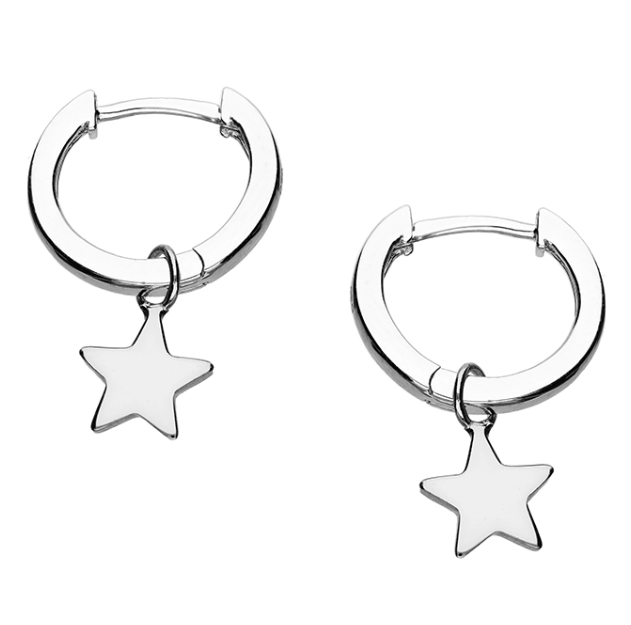 Silver Star Huggie Hoop Earrings
