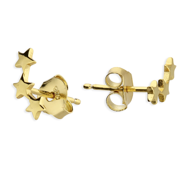 Yellow Gold Star Ear Climber Stud Earrings