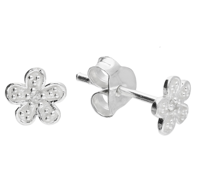 Silver CZ Flower Stud Earrings