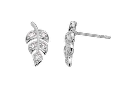 Dew CZ Pave Leaf Stud Earrings