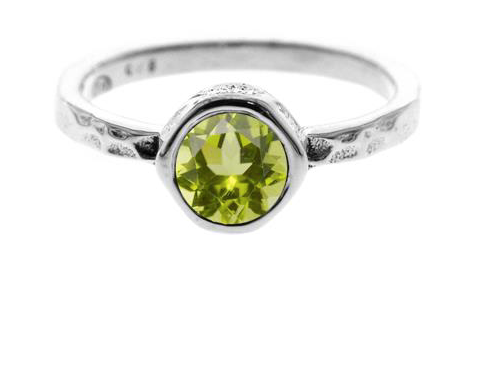 Round Hammered Peridot Ring