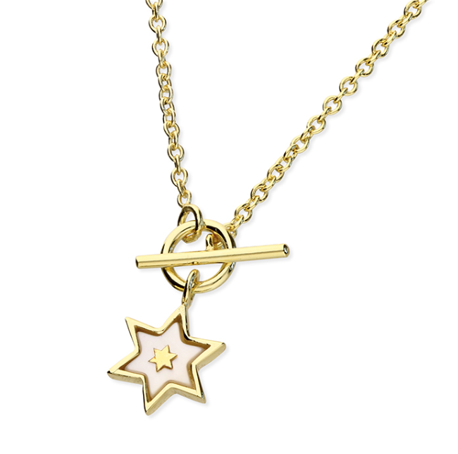Yellow Gold Mother of Pearl Star T-Bar Necklace