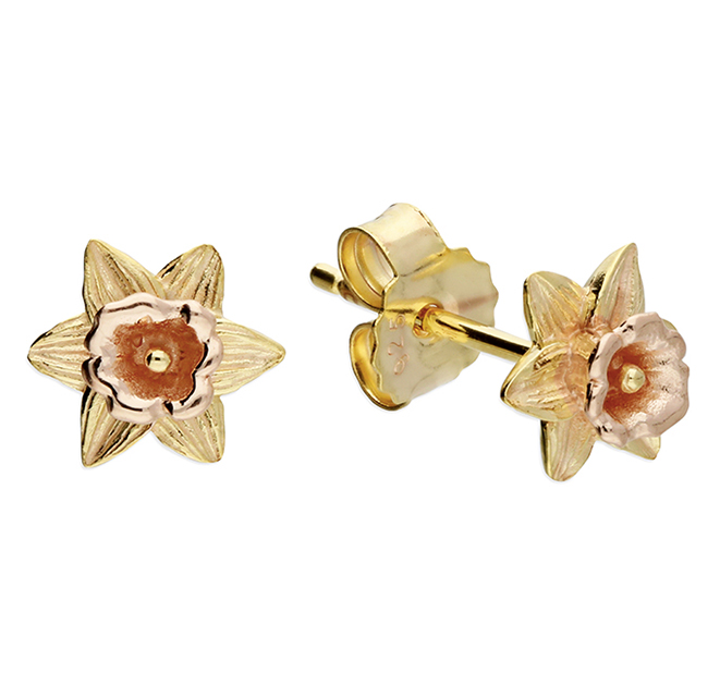 Yellow & Rose Gold Daffodil Stud Earrings