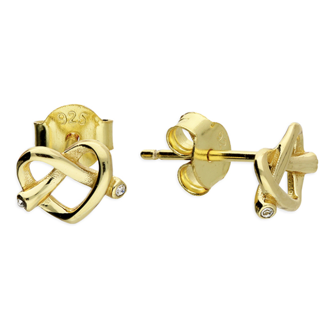 Yellow Gold Love Knot Heart Stud Earrings
