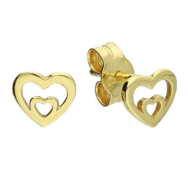 Yellow Gold Double Heart Stud Earrings