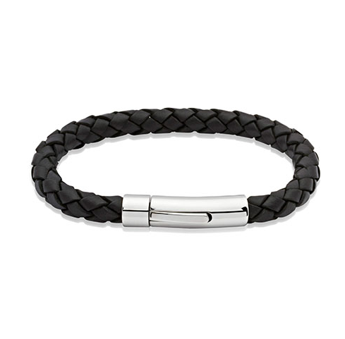 Black Leather Plaited Bracelet