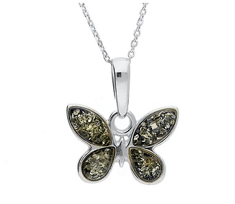 Green Amber Butterfly Pendant