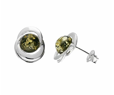 Green Amber Knot Stud Earrings