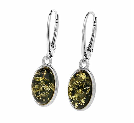 Green Amber Oval Drop Earrings