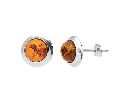 Round Amber Silver Surround Stud Earrings