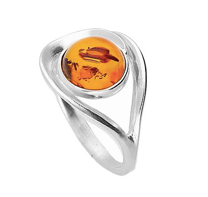Round Amber Open Silver Ring