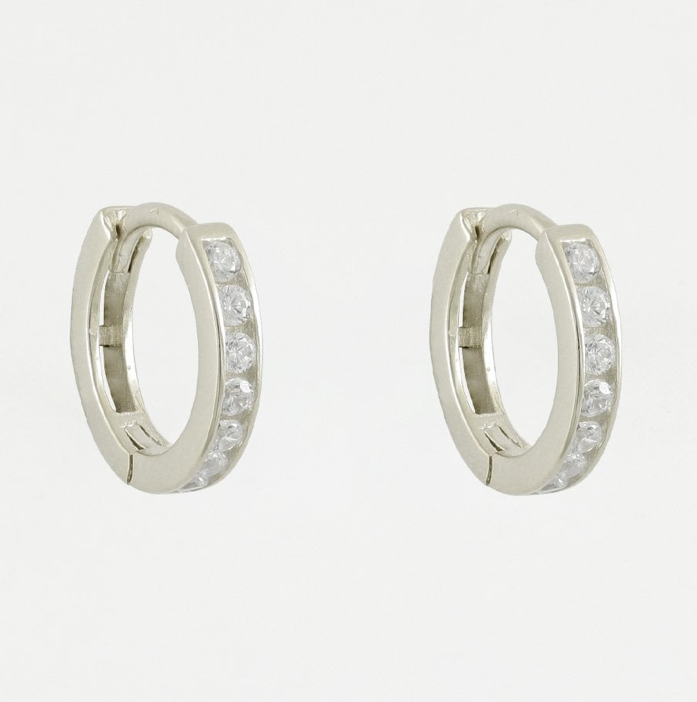 Silver CZ Huggie Hoop Earrings