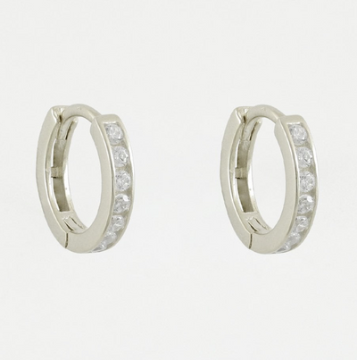 Silver CZ Huggie Hoop Earrings