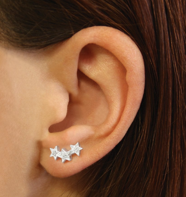 Tripple Star CZ Ear Climbers