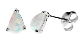 silver & white opal teardrop stud earrings