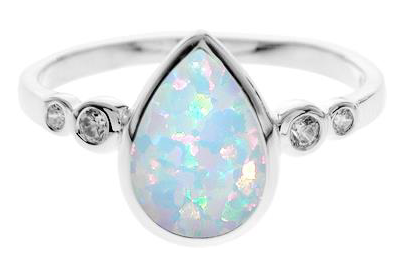 White opal tear drop stone silver ring
