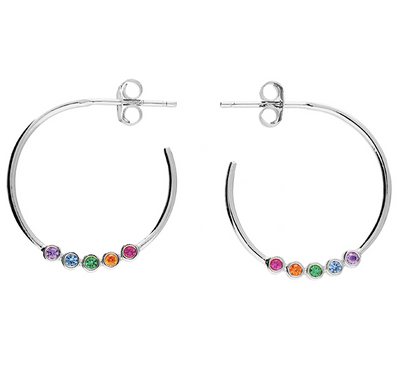 Silver rainbow crystal hoop earrings