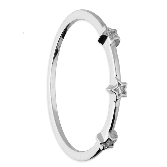silver 3 cz stars stacking ring