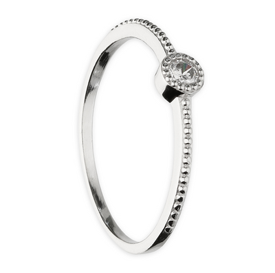 bobbled silver ring with solitaire cz stone