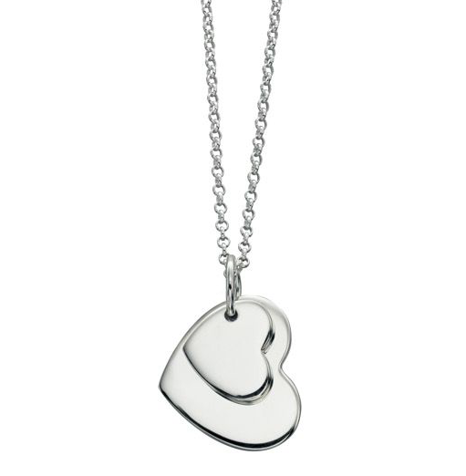double silver heart engravable necklace