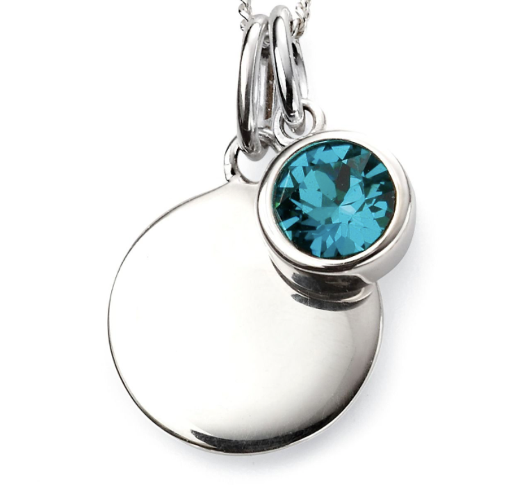 december birthstone pendant with engravable silver disc
