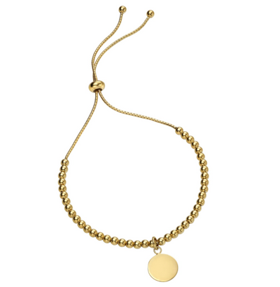 gold ball slider bracelet with engravable disc