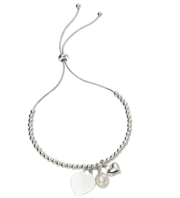 Engravable Heart & Pearl Ball Slider Bracelet