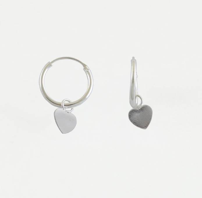 Silver Heart Charm Hoop Earrings