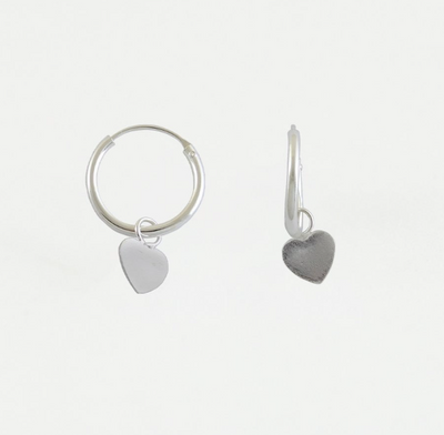 Silver Heart Charm Hoop Earrings