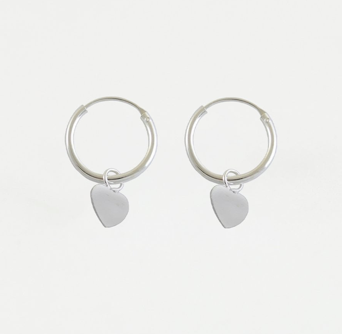 Silver Heart Charm Hoop Earrings