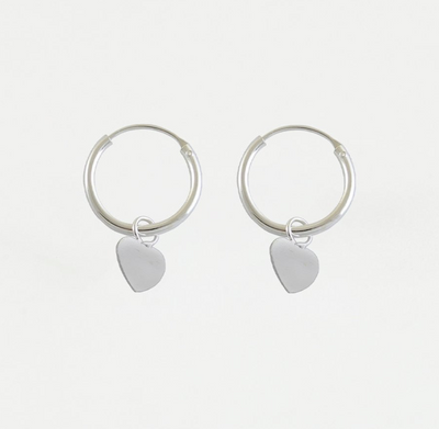 Silver Heart Charm Hoop Earrings